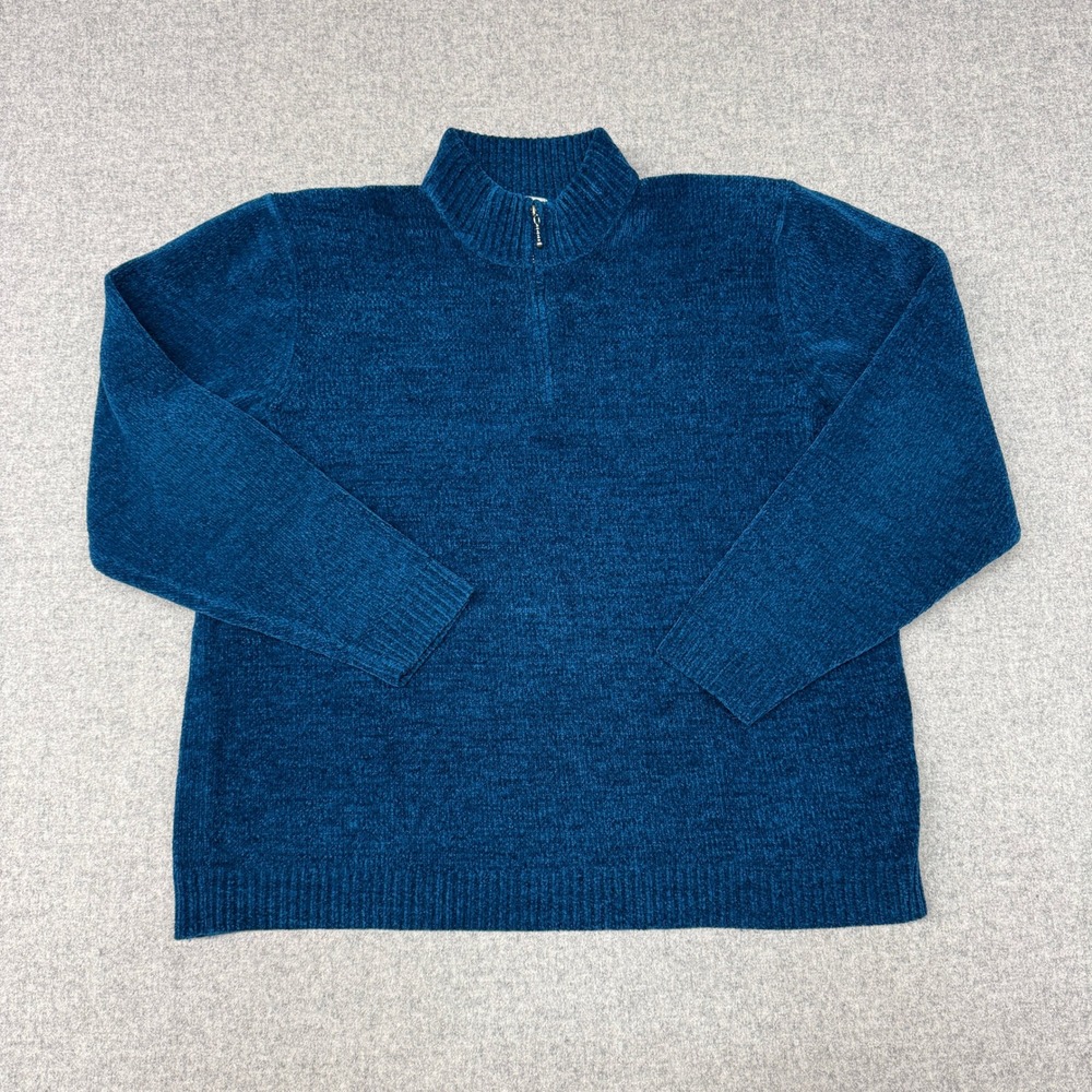 Alfred Dunner | Quarter Zip Pullover | XL | Teal Blue | Chenille Mock Neck